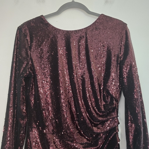 Dress the Population Lolita Red Shimmer Sequin Mini Dress Party Holiday New Year - Picture 4 of 10